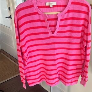 LOFT Vibrant Pink and Red Striped Top